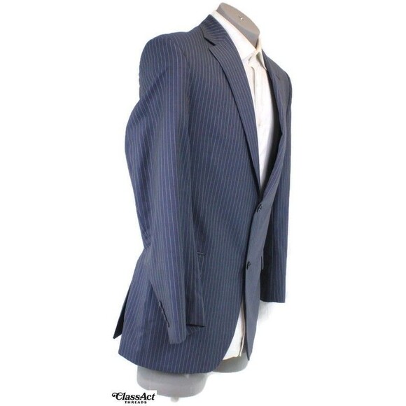 Executive Clothiers Sport Coat Suit Jacket Blazer Men's Wool Blue Striped 42L - Picture 2 of 10